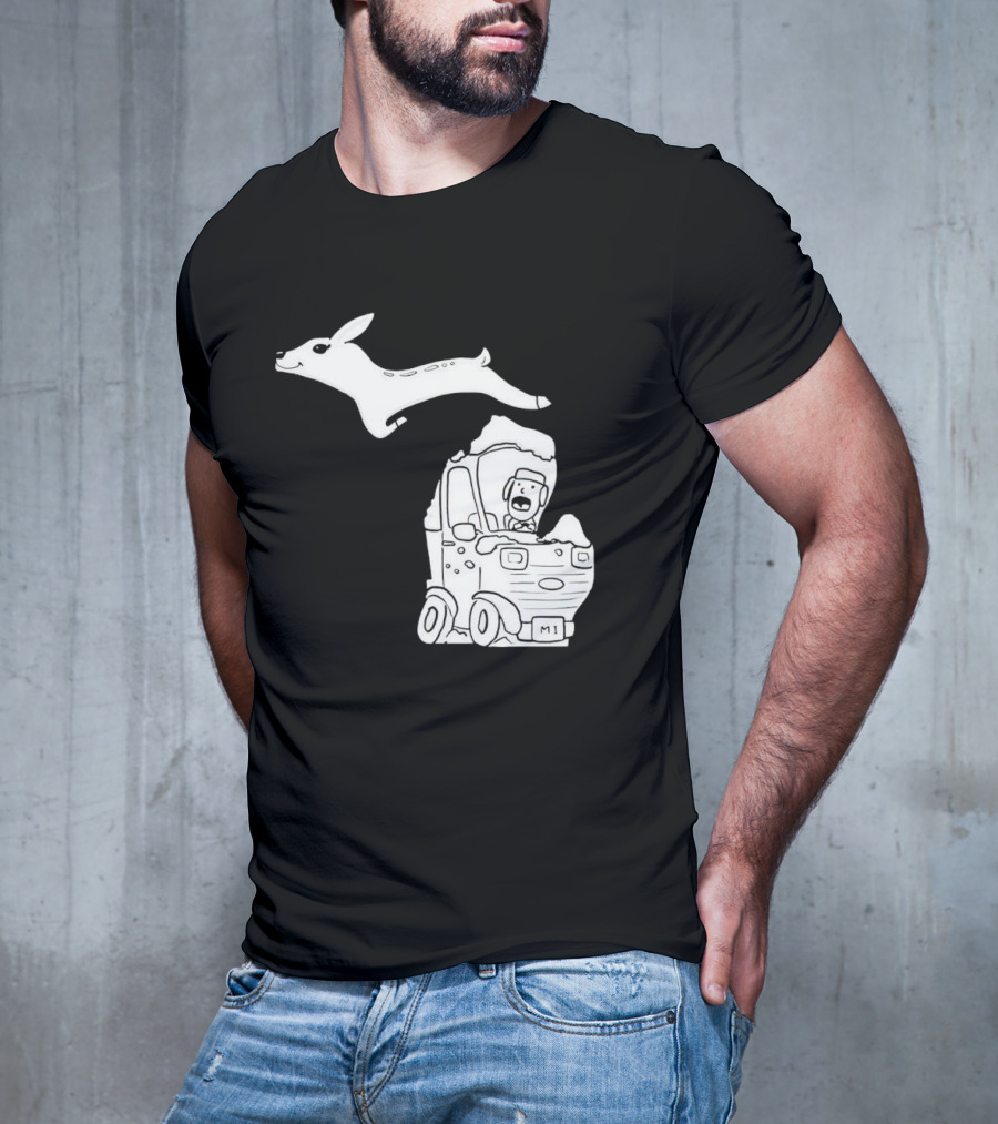 Michigan Deer Leaping Over Snowy Car With Driver T-Shirt