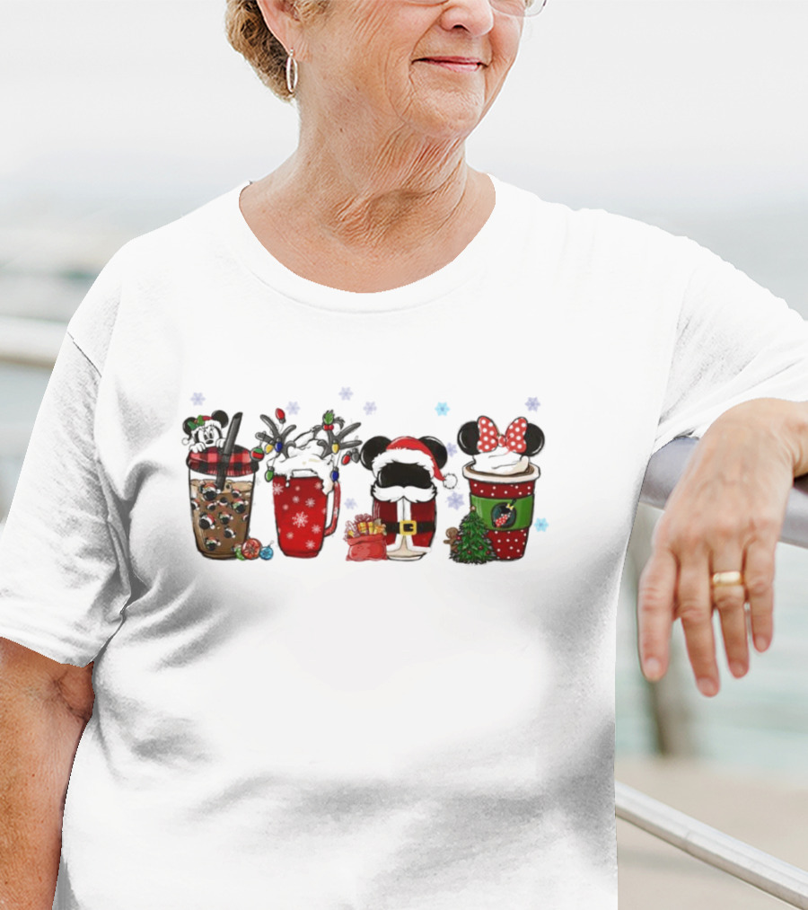 Mickey Mouse Christmas Drinks With Holiday Decorations T-Shirt