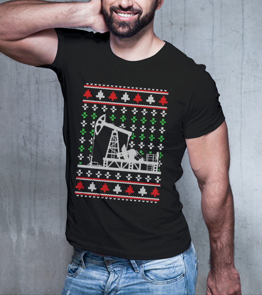 Oil Rig Pump Drill Christmas Knitted T-Shirt