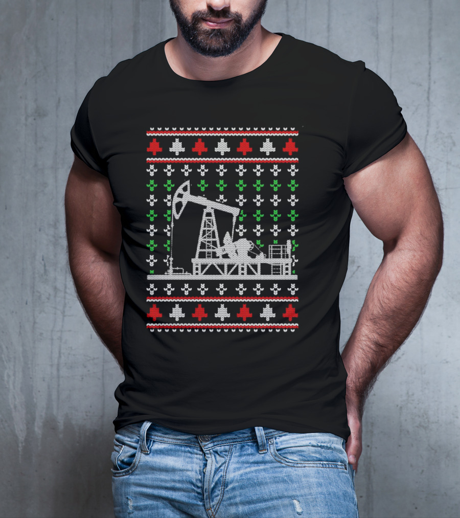 Oil Rig Pump Drill Christmas Knitted T-Shirt