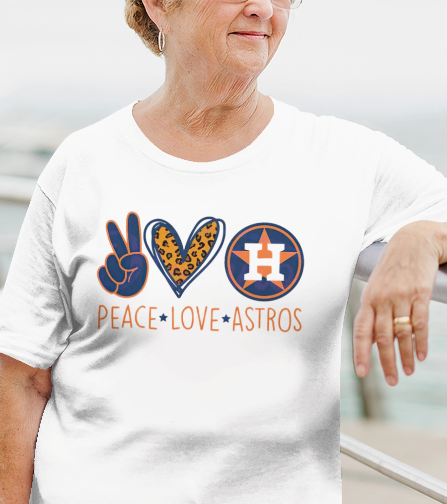 Peace Love Astros Leopard Heart Baseball Team T-Shirt