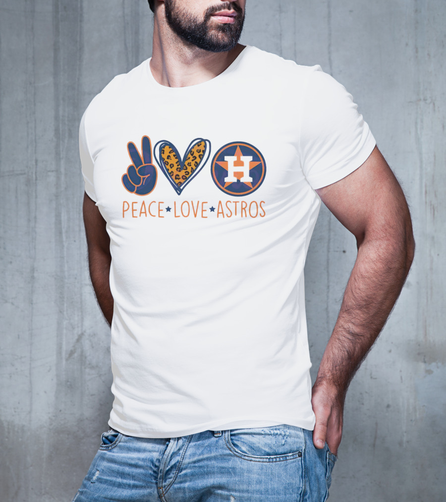 Peace Love Astros Leopard Heart Baseball Team T-Shirt