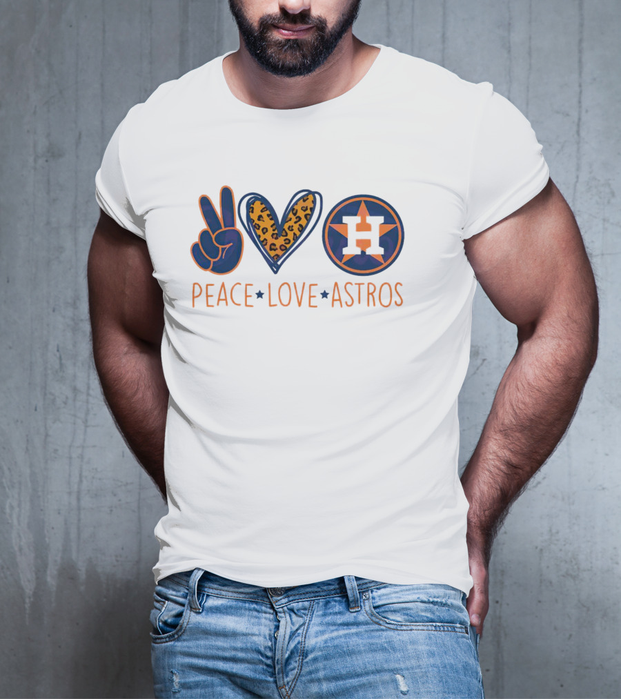 Peace Love Astros Leopard Heart Baseball Team T-Shirt