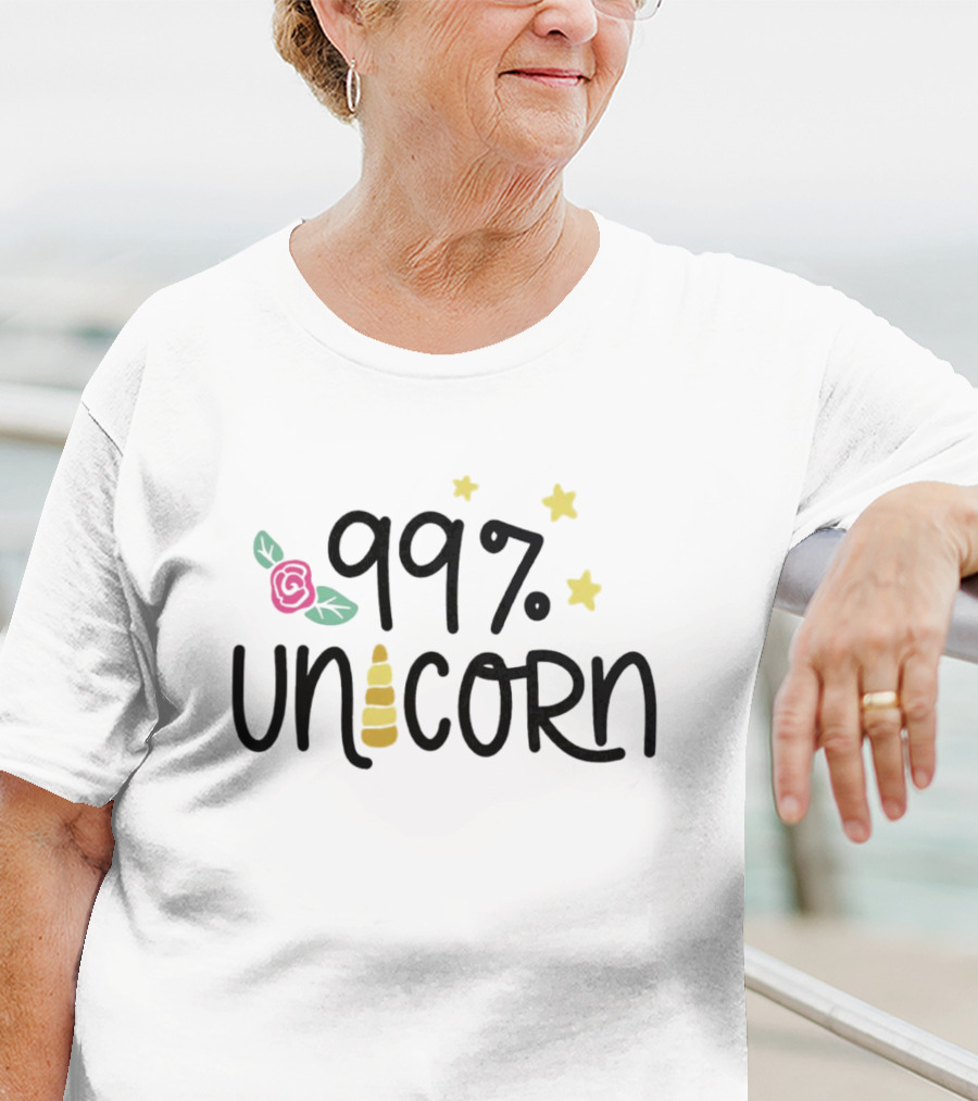 99 Percent Unicorn With Stars And Rose Elements T-Shirt