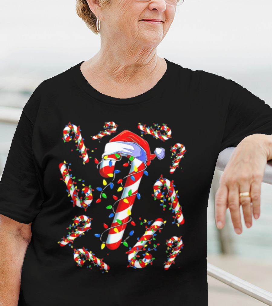 Candy Cane Santa Christmas Funny Xmas Lights Festive Decor T-Shirt