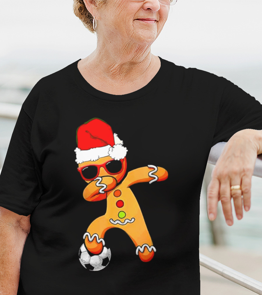 Christmas Dabbing Gingerbread Santa Hat Soccer Ball T-Shirt