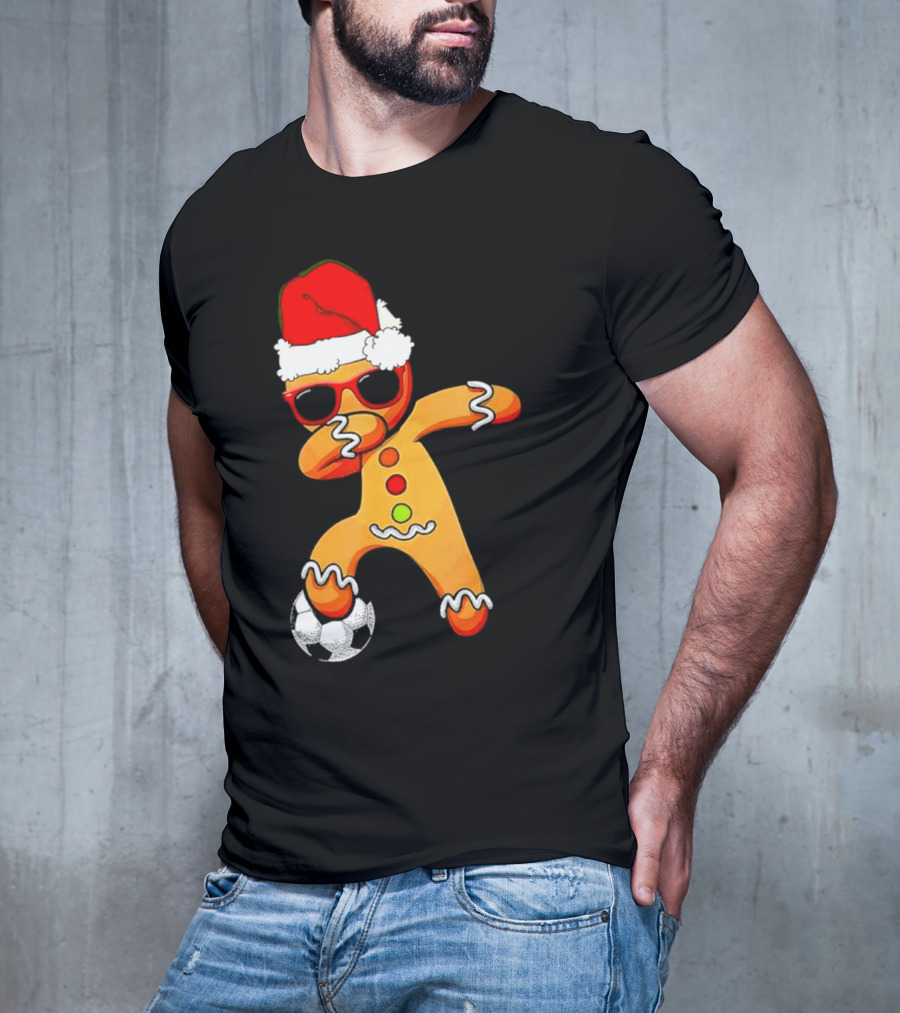 Christmas Dabbing Gingerbread Santa Hat Soccer Ball T-Shirt