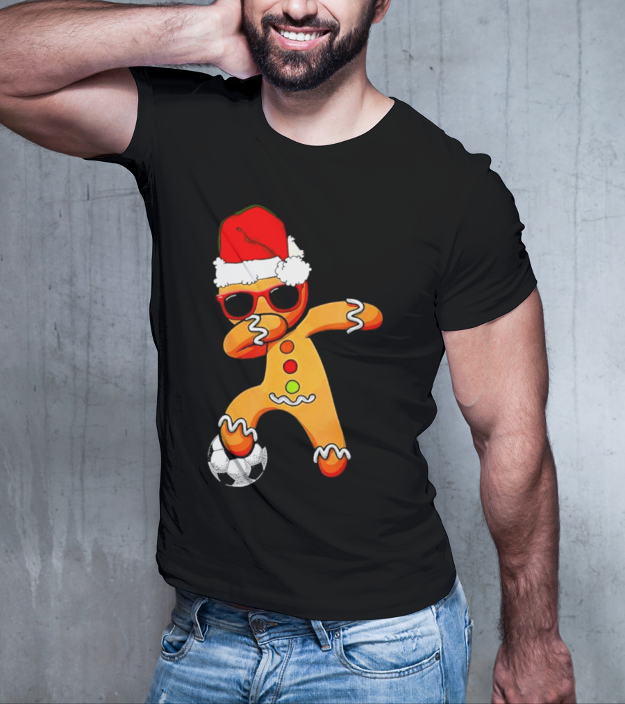Christmas Dabbing Gingerbread Santa Hat Soccer Ball T-Shirt