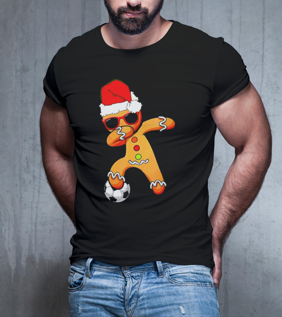 Christmas Dabbing Gingerbread Santa Hat Soccer Ball T-Shirt