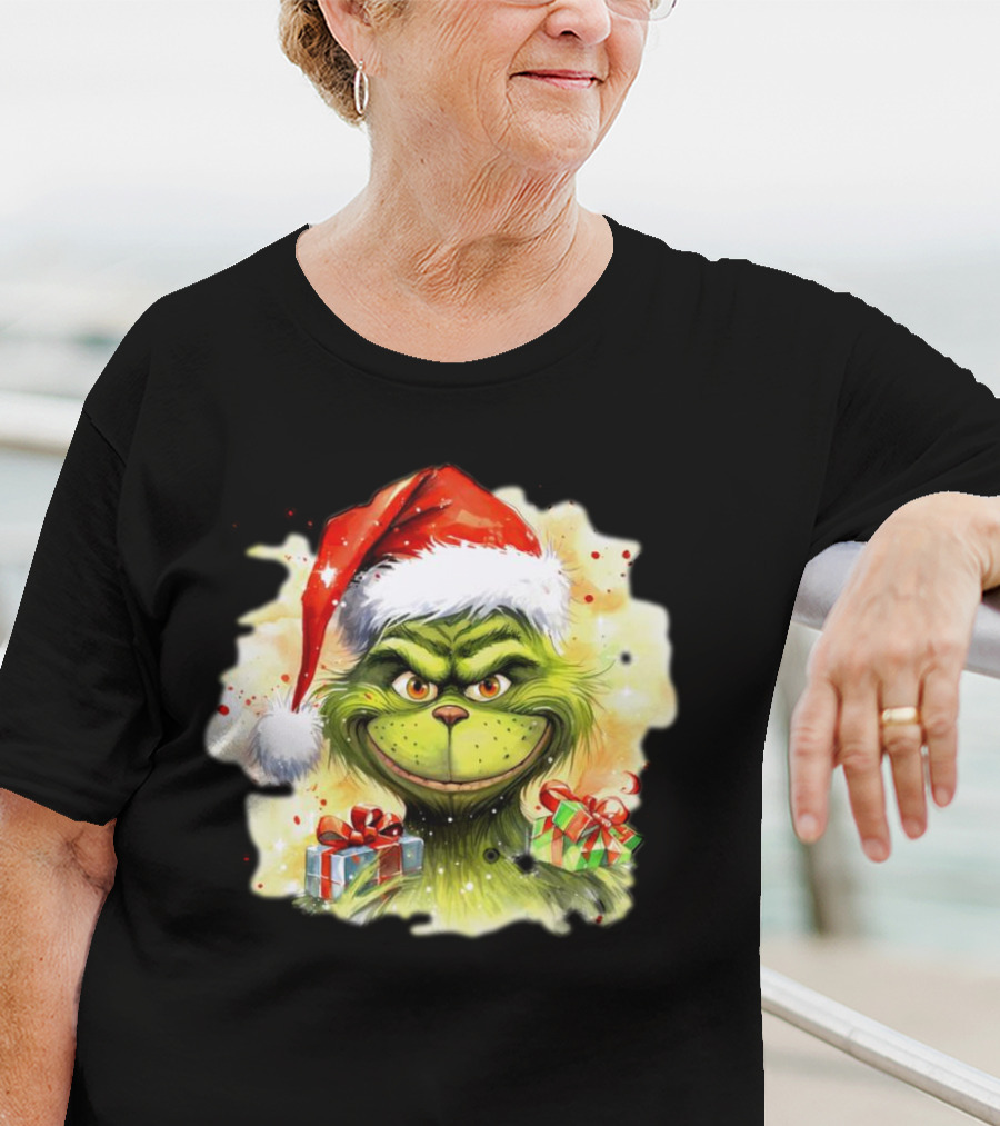 Santa Grinch Watercolor Christmas Gift Boxes T-Shirt