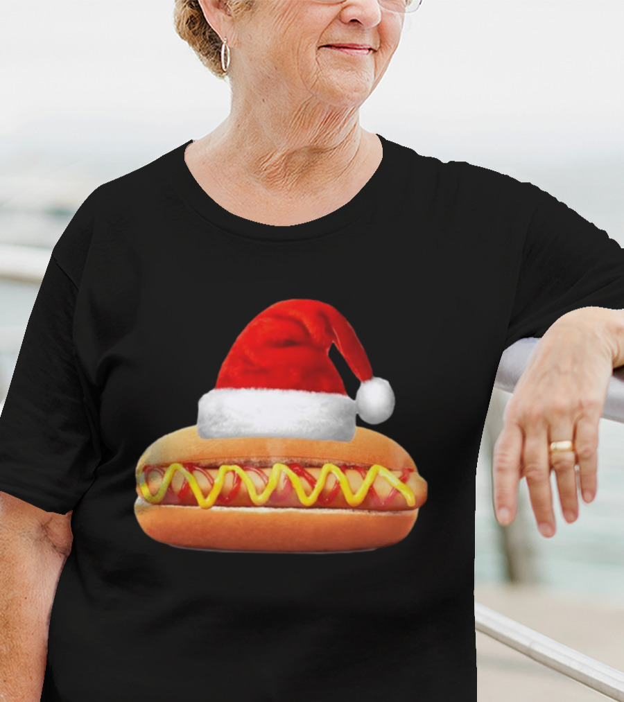 Santa Hat Hot Dog Christmas Family Dinner T-Shirt
