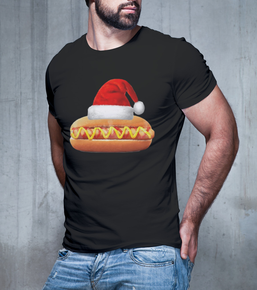 Santa Hat Hot Dog Christmas Family Dinner T-Shirt