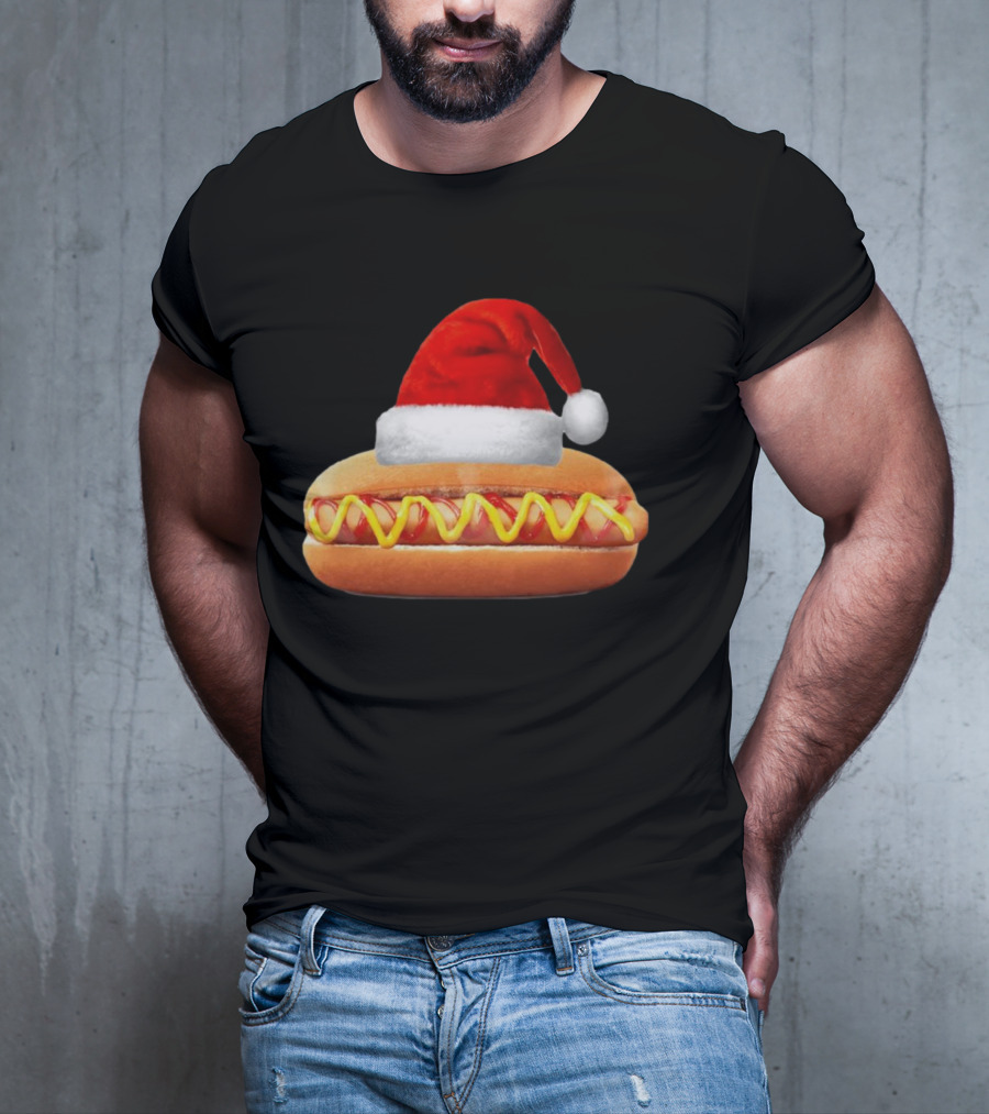 Santa Hat Hot Dog Christmas Family Dinner T-Shirt