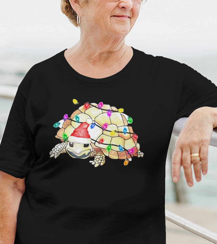 Santa Turtle Wrapped In Colorful Christmas Lights T-Shirt