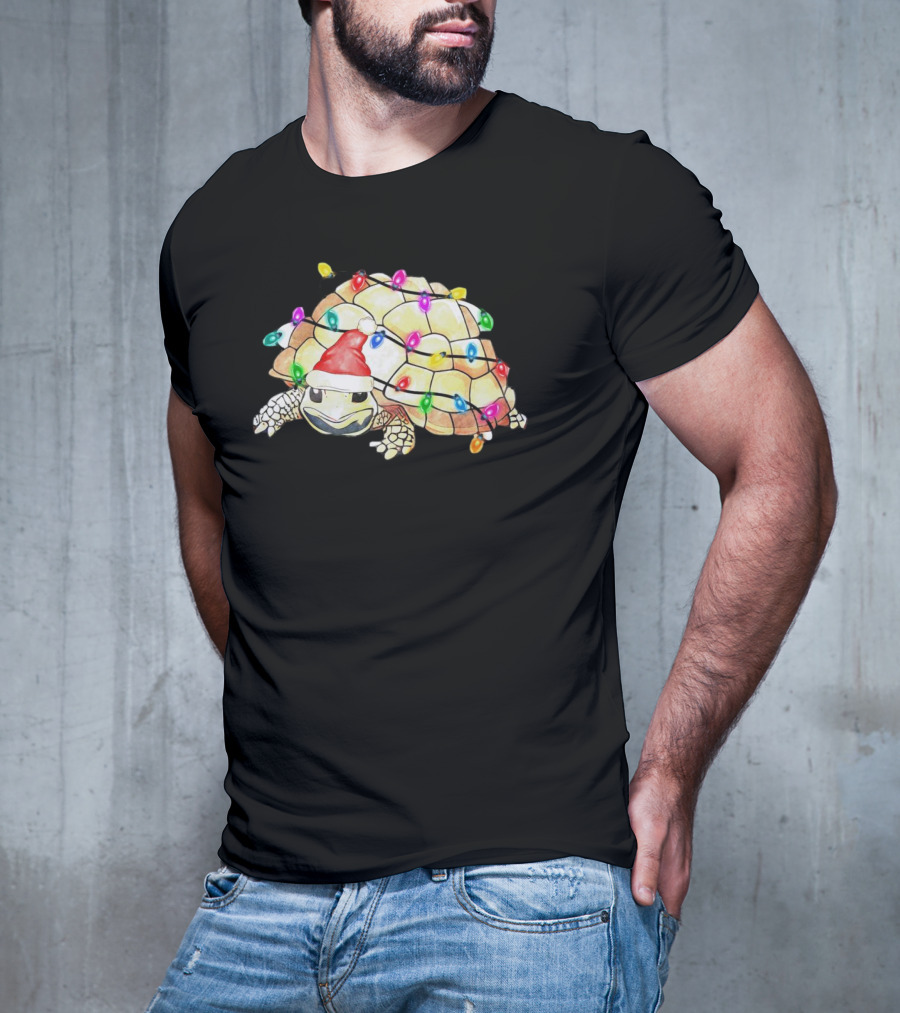 Santa Turtle Wrapped In Colorful Christmas Lights T-Shirt