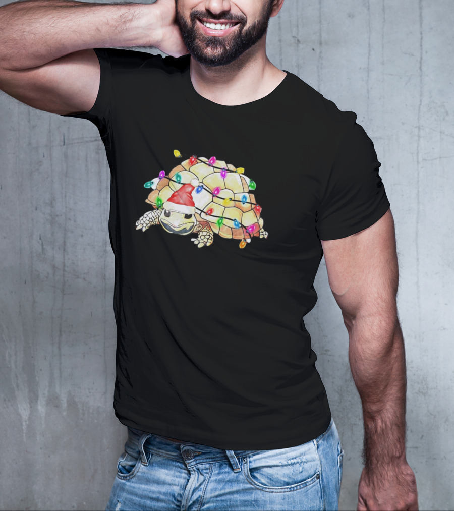 Santa Turtle Wrapped In Colorful Christmas Lights T-Shirt
