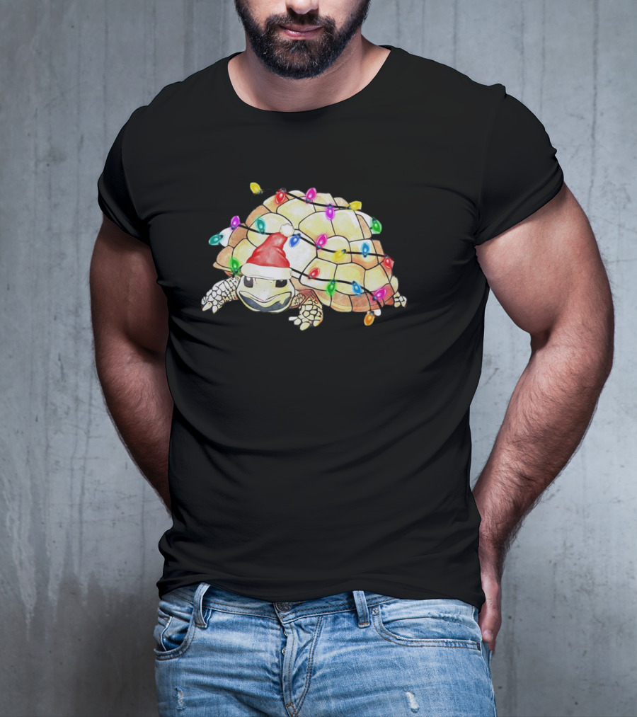 Santa Turtle Wrapped In Colorful Christmas Lights T-Shirt