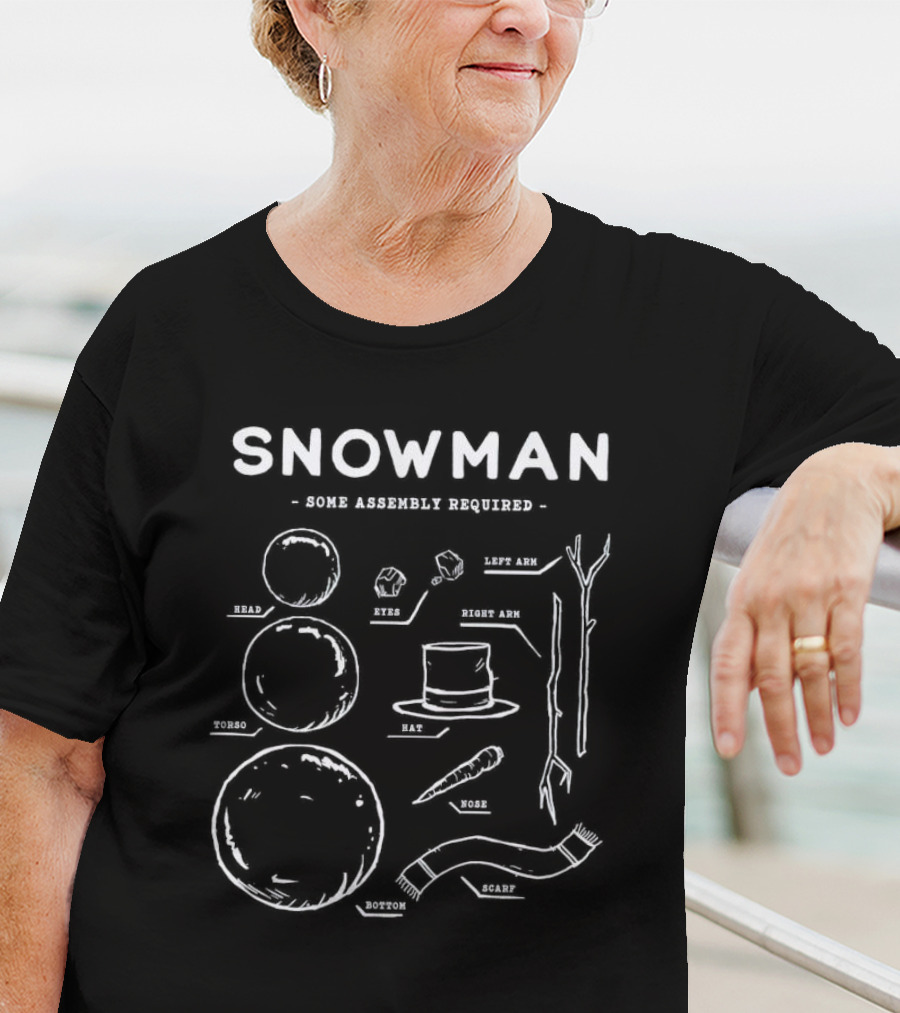 Snowman Some Assembly Required Diagram With Head Torso Bottom Nose Hat And Scarf T-Shirt