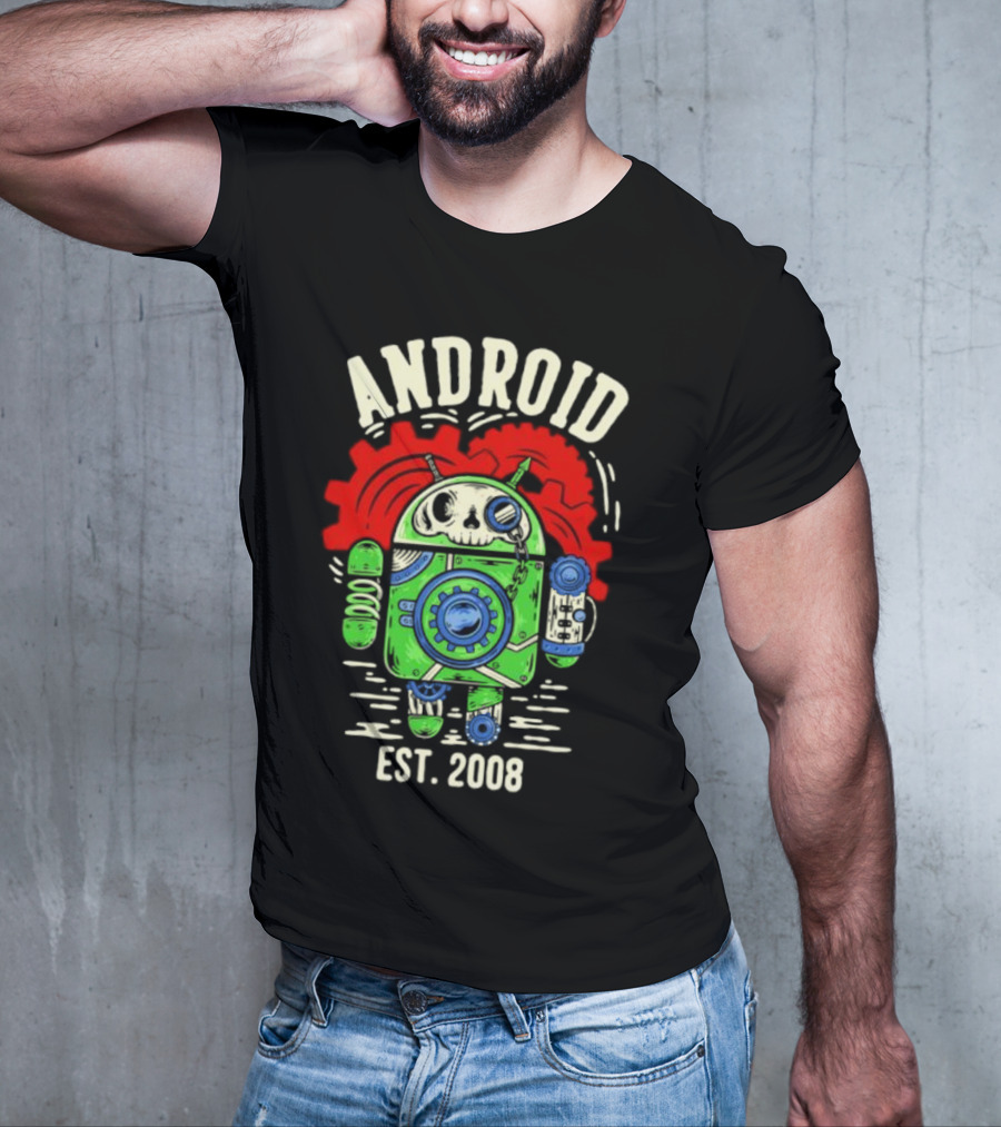 Android Steampunk Robot Skull Gear EST. 2008 T-Shirt