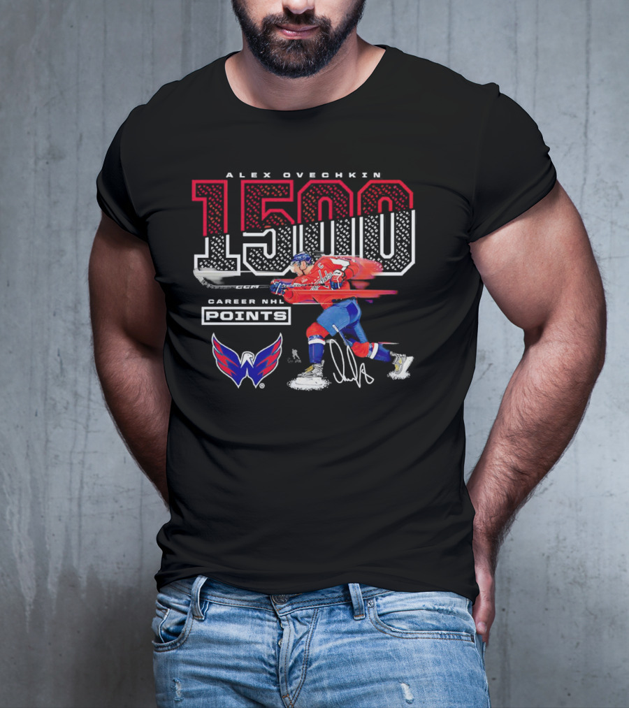 Alex Ovechkin 1500 Career NHL Points Washington Capitals Hockey Achievement T-Shirt