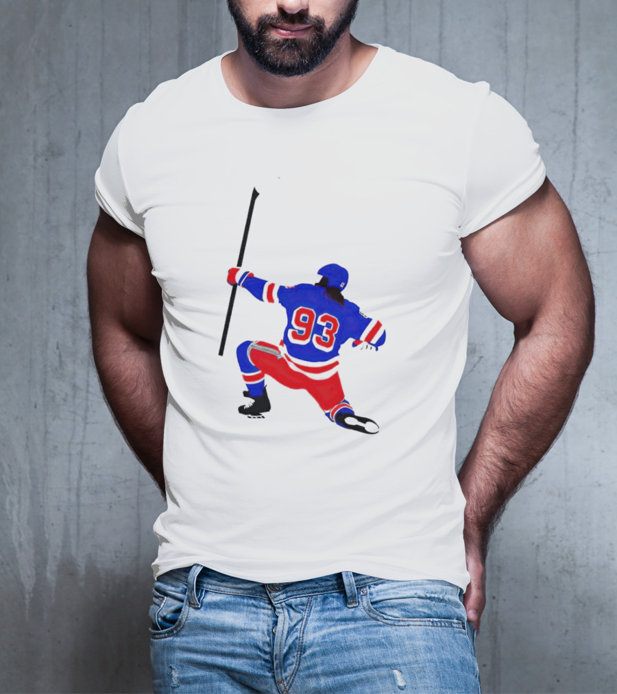 Mika Zibanejad Number 93 Hockey Celebration Iconic Bowing Pose T-Shirt