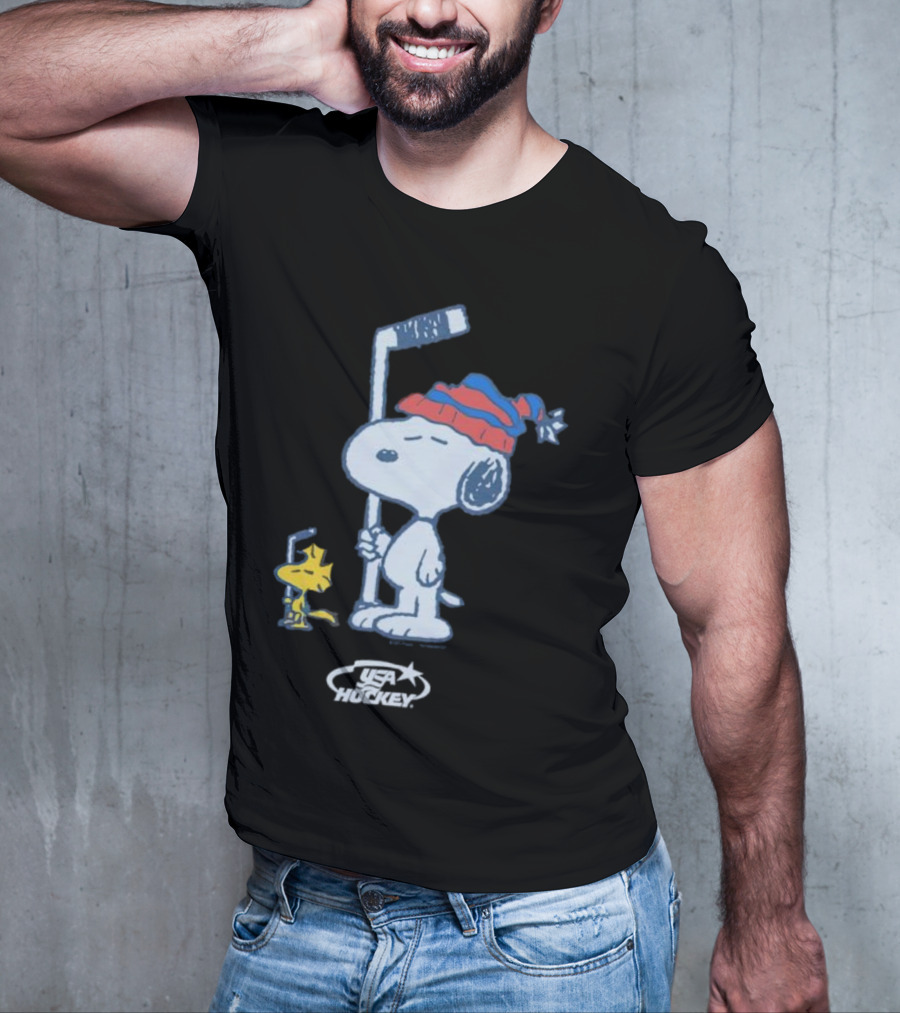 Snoopy Woodstock Peanuts USA Hockey T-Shirt