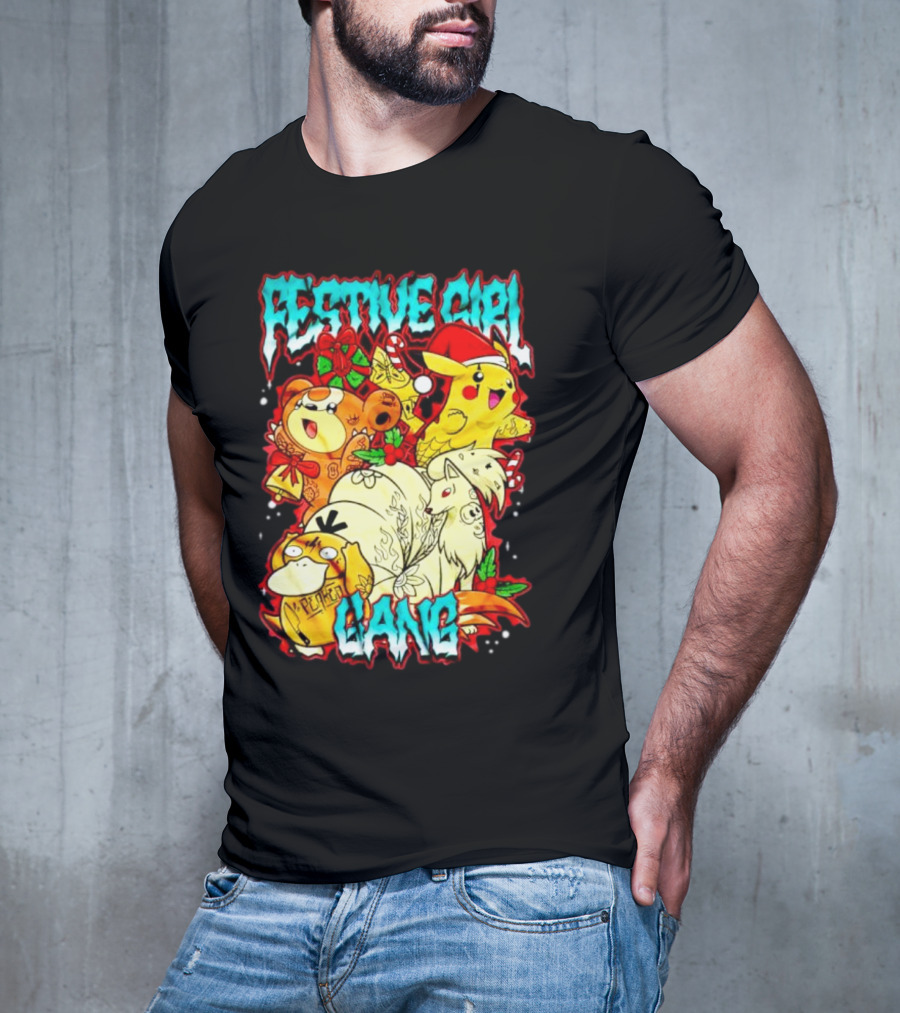 Festive Girl Gang Pokémon Pikachu Psyduck Clefairy Vulpix Christmas T-Shirt