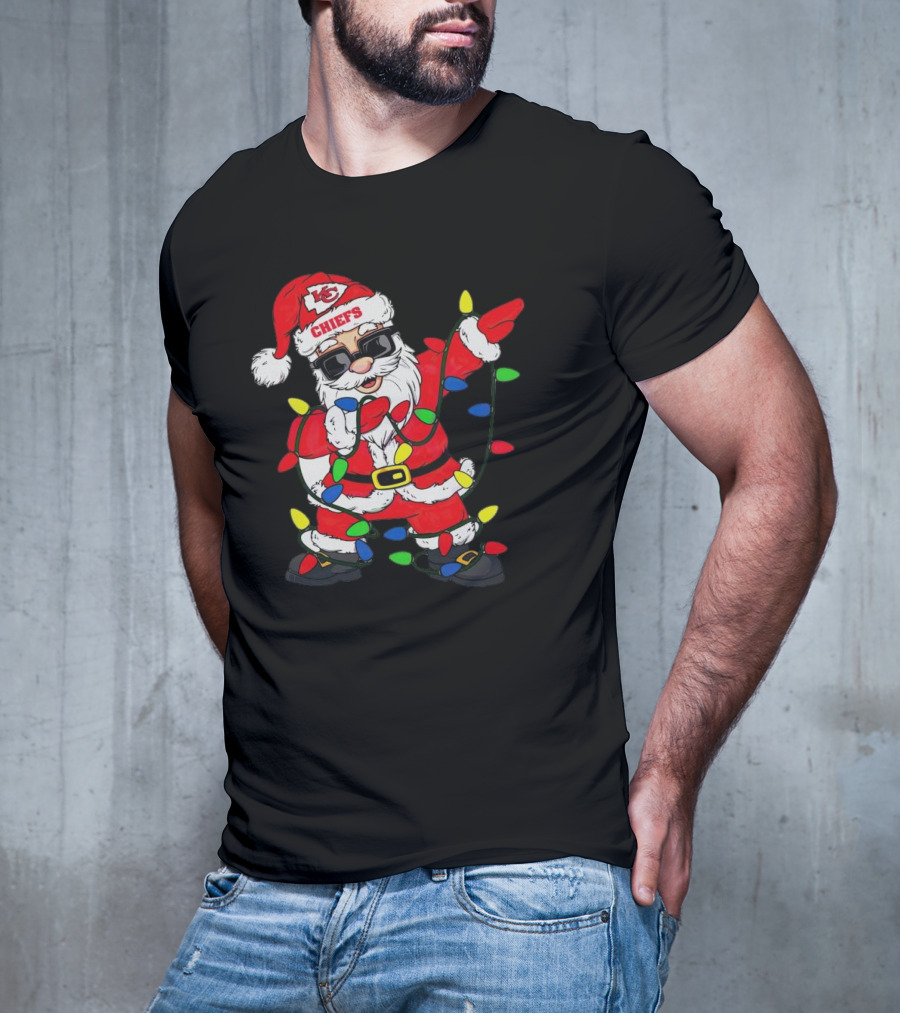 Santa Dabbing Kansas City Chiefs Christmas Lights T-Shirt