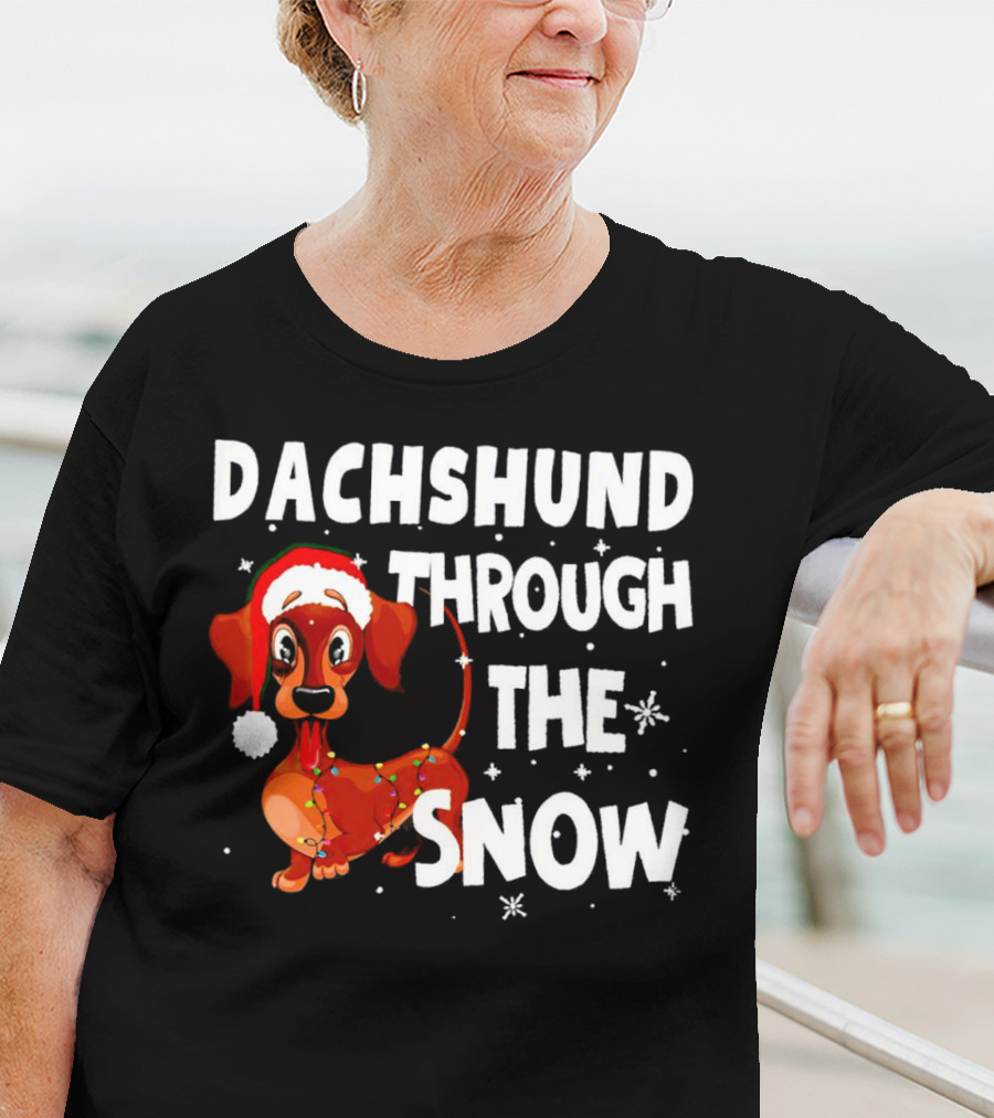 Dachshund Through The Snow Christmas Santa Dog With Lights T-Shirt