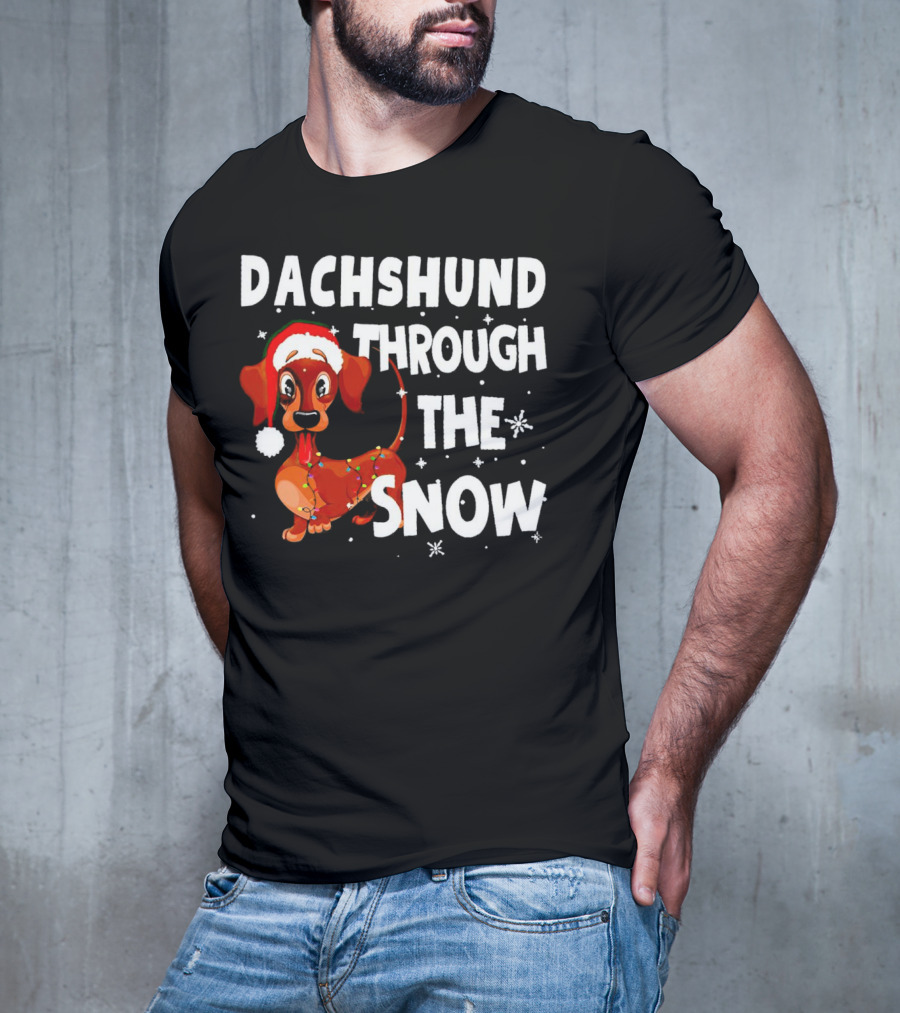 Dachshund Through The Snow Christmas Santa Dog With Lights T-Shirt