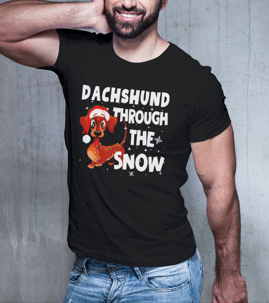 Dachshund Through The Snow Christmas Santa Dog With Lights T-Shirt