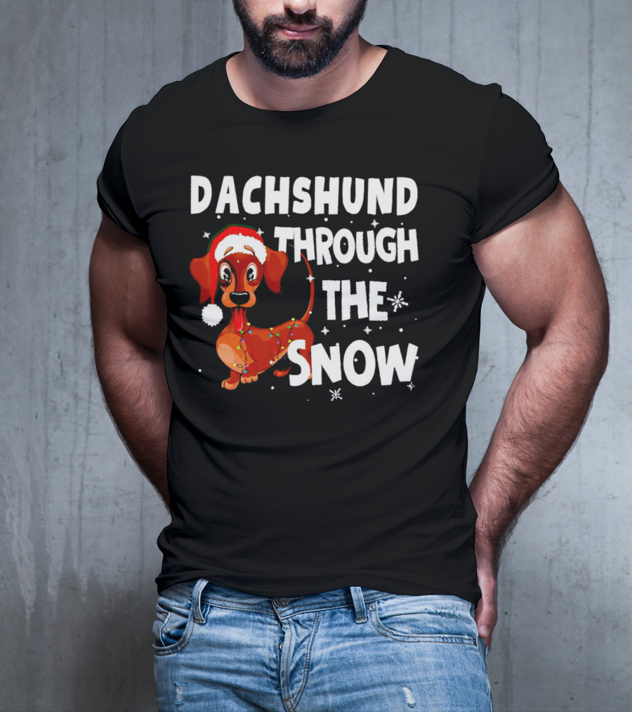 Dachshund Through The Snow Christmas Santa Dog With Lights T-Shirt