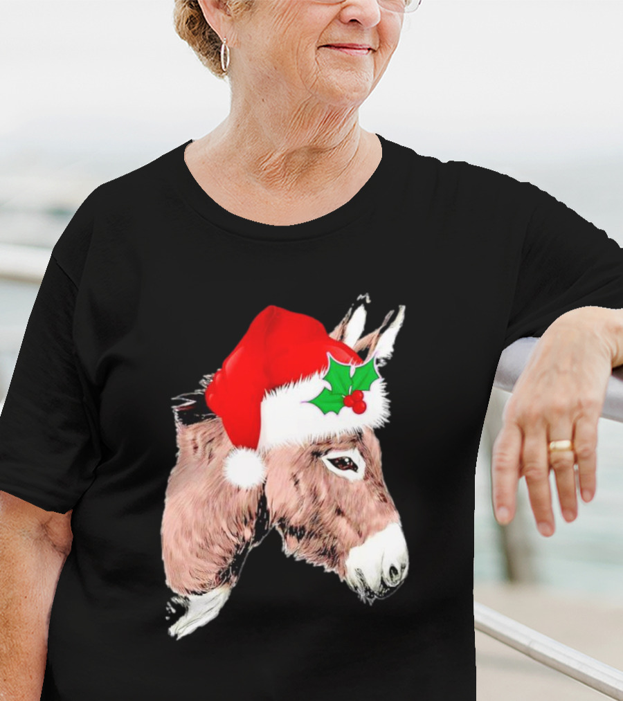 Santa Donkey Festive Hat Christmas Hollys T-Shirt