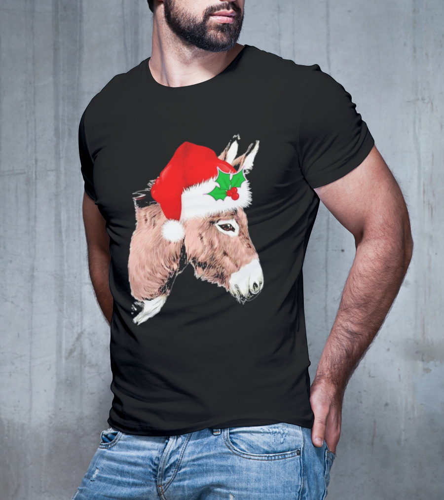 Santa Donkey Festive Hat Christmas Hollys T-Shirt