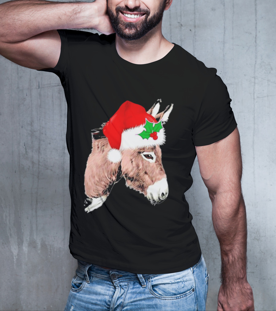 Santa Donkey Festive Hat Christmas Hollys T-Shirt