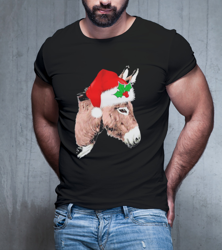 Santa Donkey Festive Hat Christmas Hollys T-Shirt