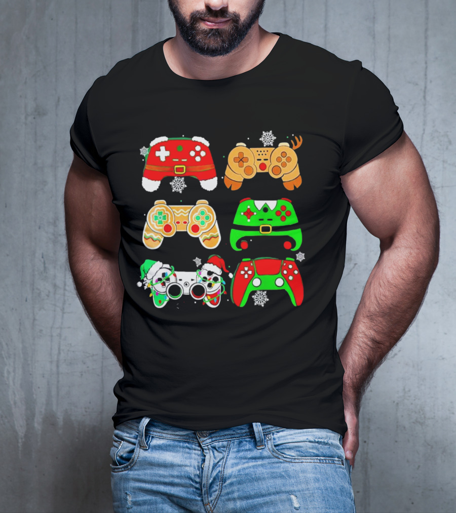 Santa Elf Gaming Controllers Christmas Gamer Holiday T-Shirt