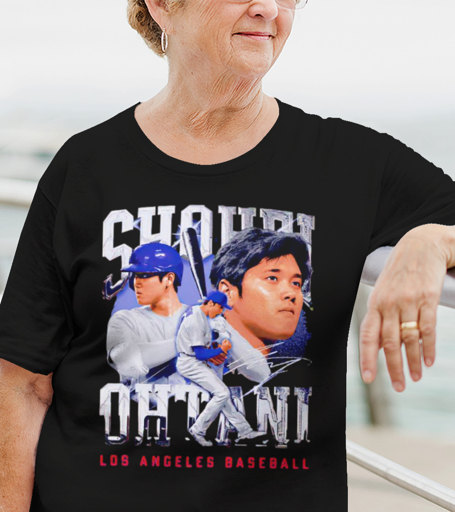 Shohei Ohtani Los Angeles Baseball Player Portrait And Action Scene T-Shirt