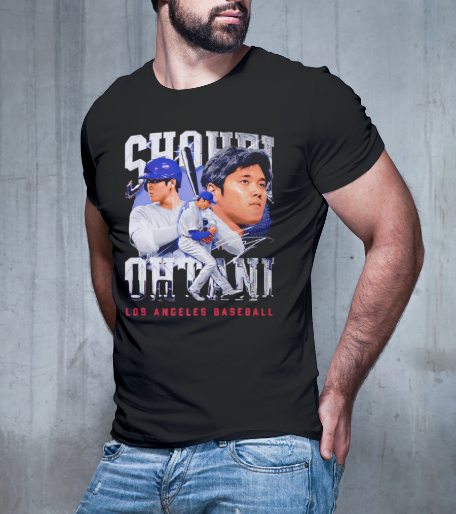 Shohei Ohtani Los Angeles Baseball Player Portrait And Action Scene T-Shirt