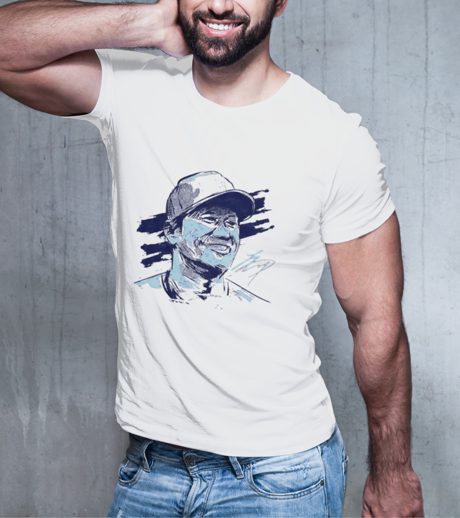 Shohei Ohtani Sketch Portrait Blue Brushstroke T-Shirt