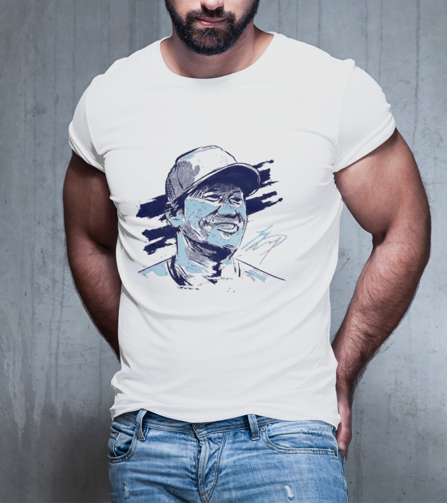 Shohei Ohtani Sketch Portrait Blue Brushstroke T-Shirt