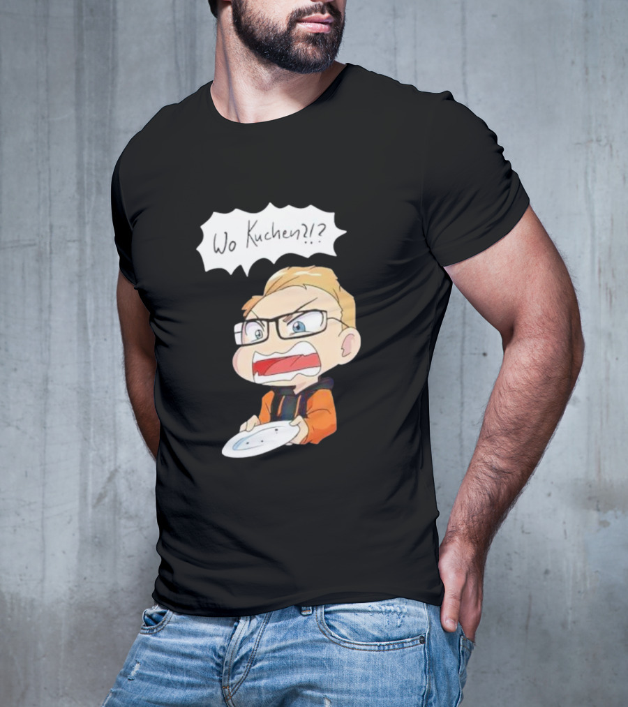 Wo Kuchen Cartoon Character With Glasses Holding A Plate T-Shirt