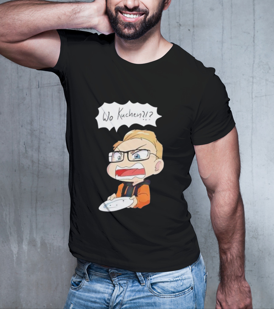 Wo Kuchen Cartoon Character With Glasses Holding A Plate T-Shirt