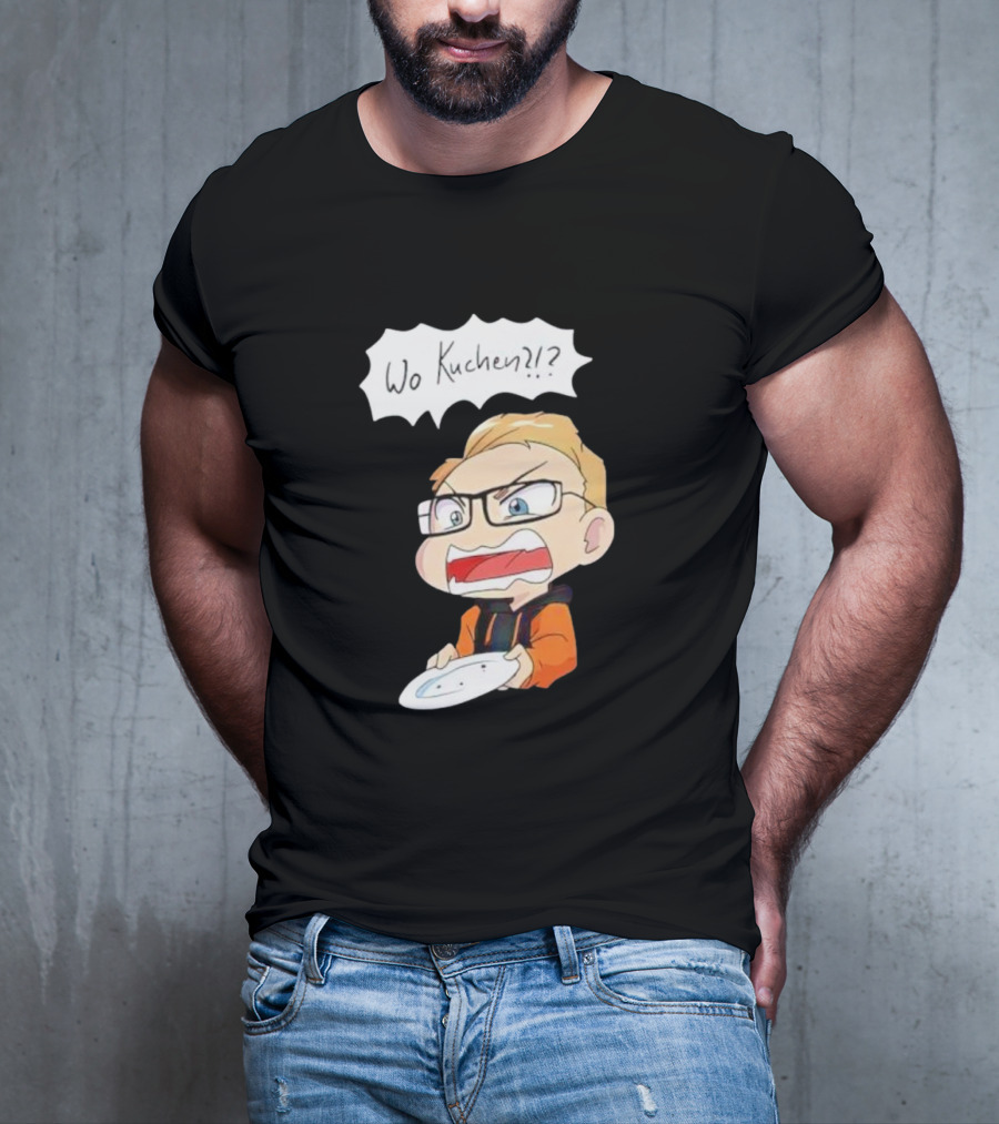Wo Kuchen Cartoon Character With Glasses Holding A Plate T-Shirt