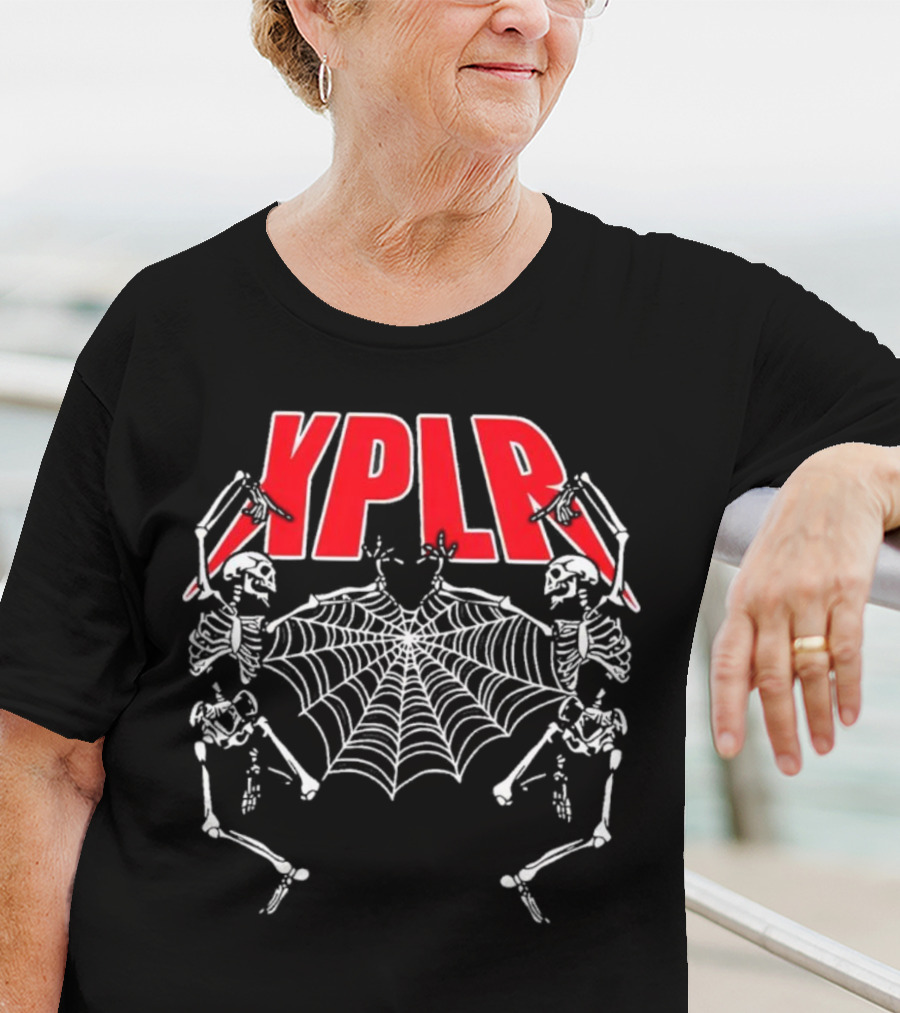 XPLR Skeletons With Holiday Web And Drumming Sticks T-Shirt