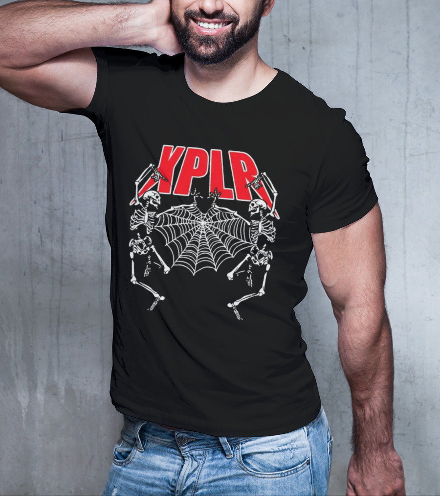 XPLR Skeletons With Holiday Web And Drumming Sticks T-Shirt