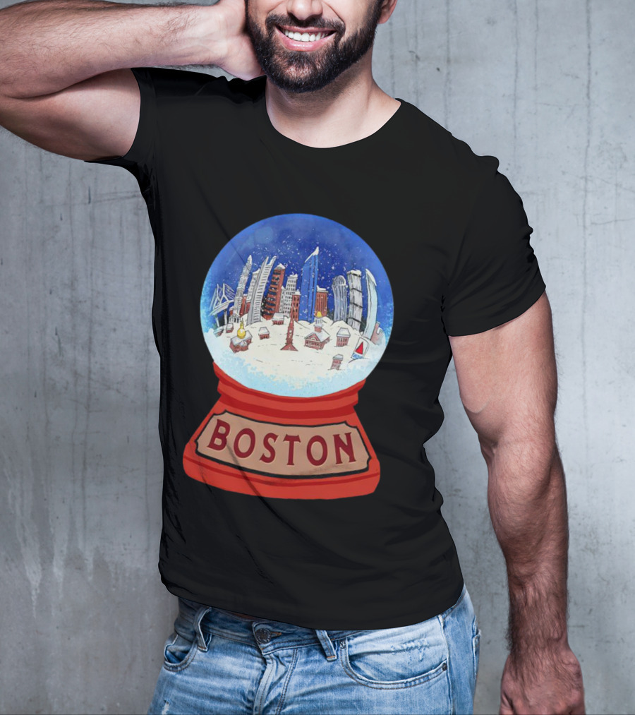 Boston Cityscape Snow Globes Christmas Holiday Scene T-Shirt