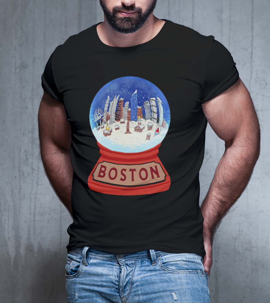 Boston Cityscape Snow Globes Christmas Holiday Scene T-Shirt