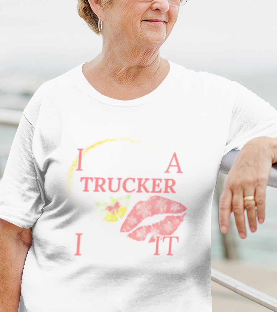 I Kissed A Trucker And I Liked It Christmas Snowflakes Holly Lips T-Shirt