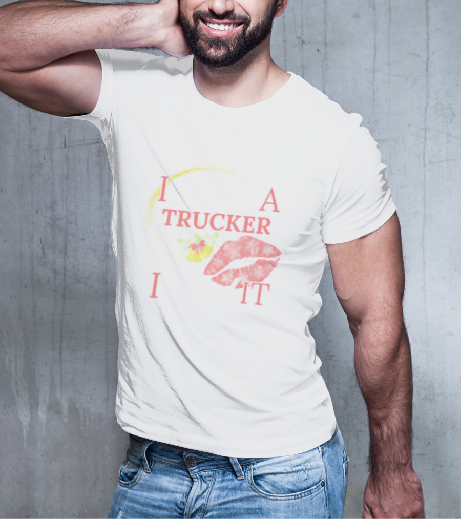 I Kissed A Trucker And I Liked It Christmas Snowflakes Holly Lips T-Shirt